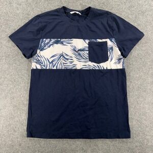 PatPat Mens Navy Blue Tropical Leaf Print Pocket T-Shirt Size Medium